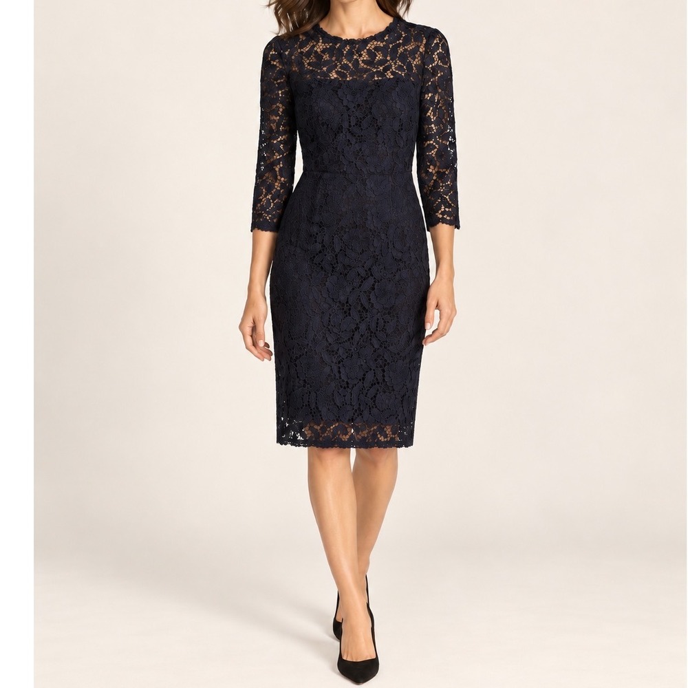 J.Crew Collection Black Floral Lace Sheath Dress 3/4 Sleeve 4